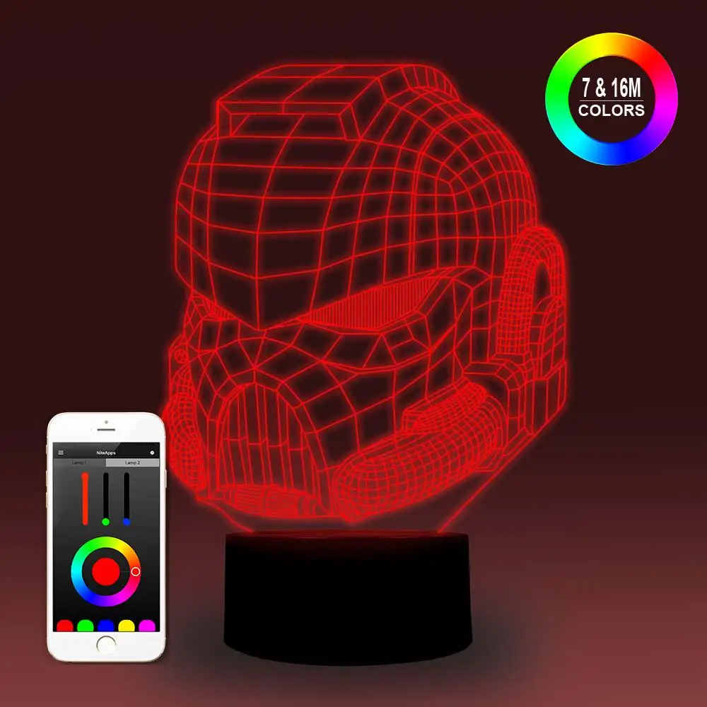 NiteApps 3D Shlem Orgsteklo ночник настольная Иллюзия украшение лампа подарок на день рождения приложение/сенсорный контроль