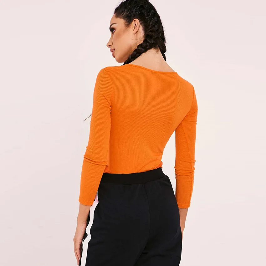 bodysuit long sleeve O-neck Neon bodycon Slim Body Top Letter pattern clothes Streetwear for women Sexy bodysuits