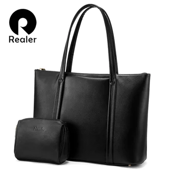 

Realer women set large capacity tote,shoulder bag,minimalism handbag,15.6 Inch laptop bag for ladies,PU leather female briefcase