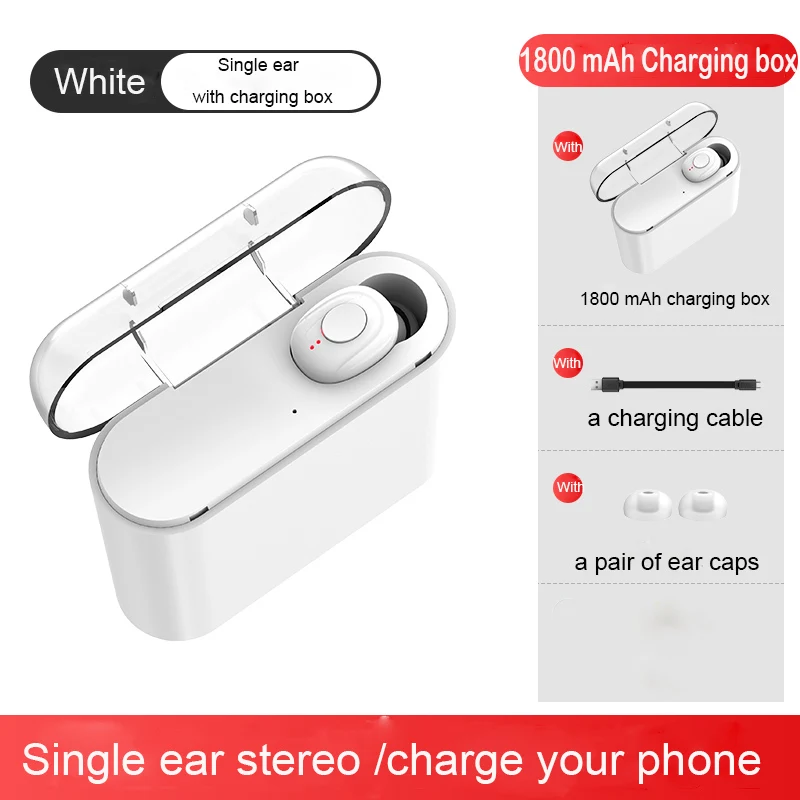 Single ear case X18 TWS Bluetooth V5.0 наушники беспроводные наушники стерео Спортивные Беспроводные наушники-вкладыши гарнитура 3600 мАч Мощность для iPhone 11 - Цвет: Single ear case