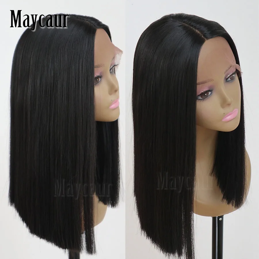 Maycaur Black Bob Synthetic Lace Front Wig Short Straight Wigs with Natural Hairline (1)