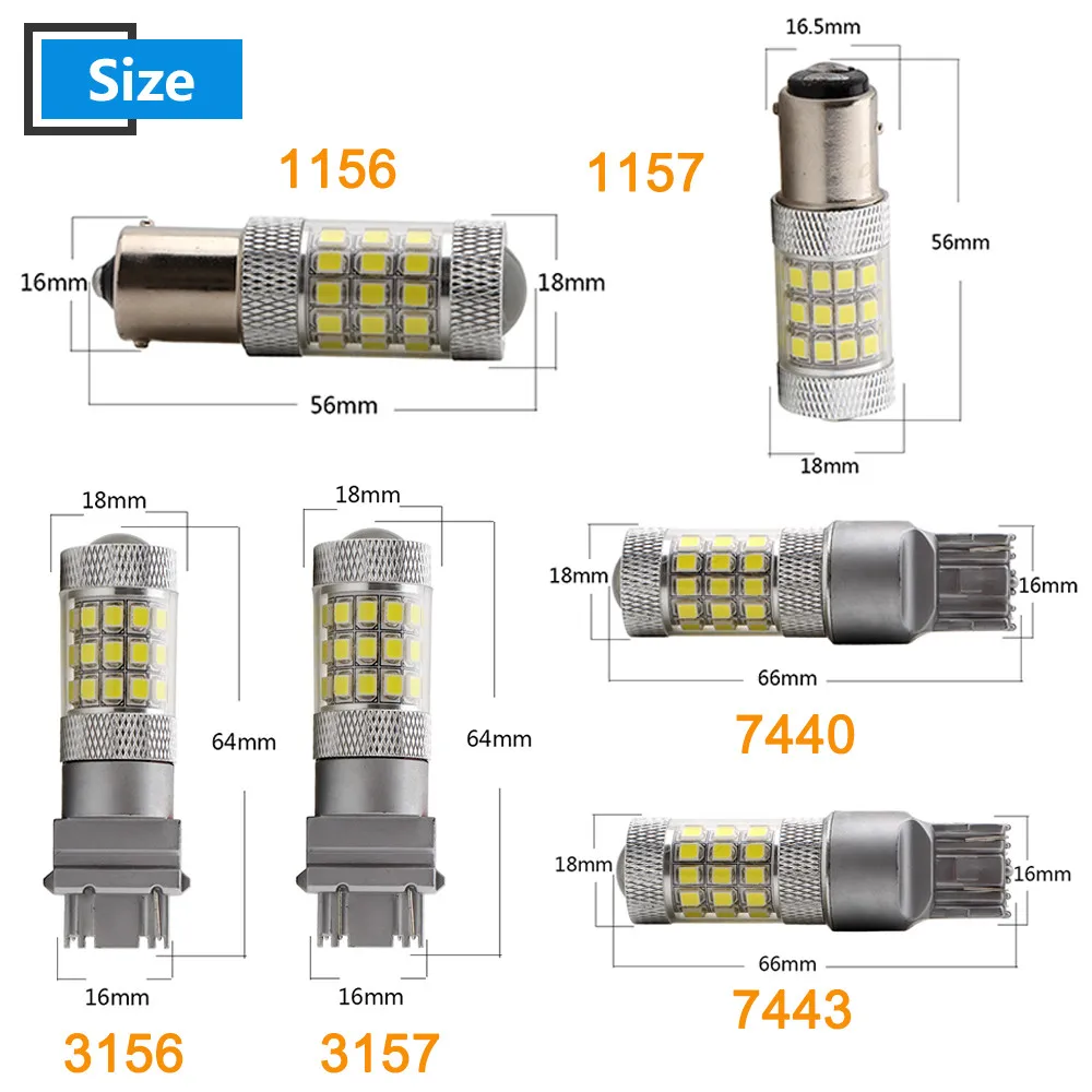 2X 9-28 в P21W 2835 42 SMD Светодиодная лампа 1156 BA15S 1157 PY21/5 Вт 3157 7443 стоп-сигнал, задний фонарь для вождения, белый Янтарный красный