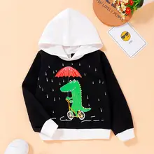 Осенняя хлопковая толстовка с капюшоном и длинными рукавами для маленьких девочек и мальчиков блузка с надписью для малышей Топы с принтом динозавра из мультфильма, новинка года