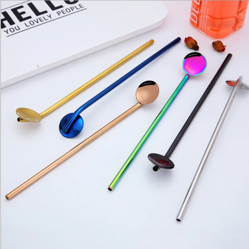 

2Pcs Stainless Steel Oval Shape Metal Drinking Spoon Straw Reusable Straws Cocktail Spoons Set Tea Tools Washable Bar Accessorie