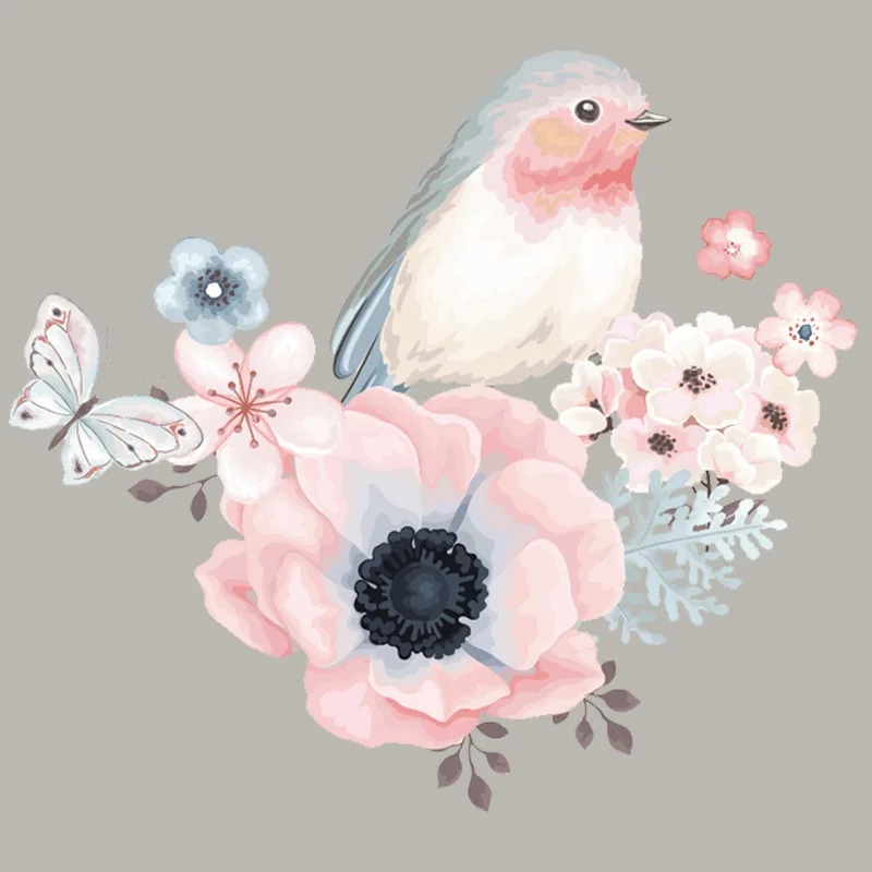 

Pink Bird Flower Iron on Patches for Clothing Heat Transfer Themal Stickers on Ladies T-shirt Applique DIY Cute Parches Decor