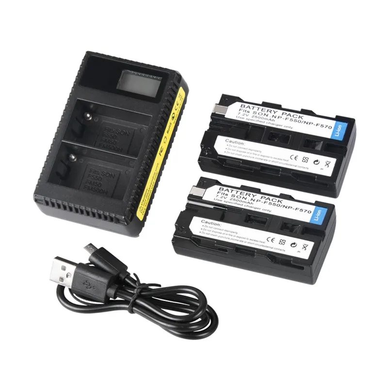 

Replacement Battery(x2)and LCD display double Charger USB Charger for Sony NP-FM50 NP-FM55H NP-F500H NP-F330 NP-F770 NP-F750 NP-
