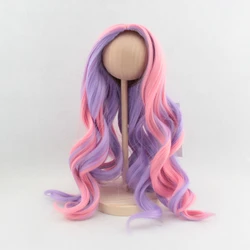 Perruque de poupée américaine de 18 pouces, cheveux longs bouclés, accessoires de poupée, couleur violette et rose, grand rouleau ondulé, cadeau pour filles 