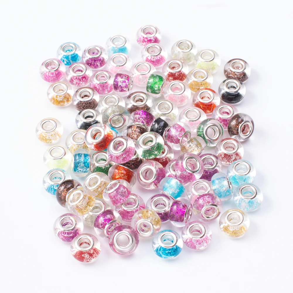 

20Pcs/Lot Mix Color Silver Plated Buckle DIY Resin Plastic Bead Charm Fits for Pandora European Jewelry Bracelet js2251