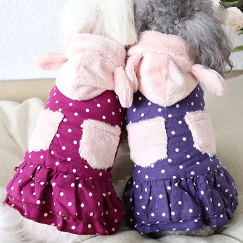 

Sweetie Pet Cotton Dress For Autumn And Winter Dog Clothes Cute Costume With Pockets Fluffy Warm Coat For French Bulldog Dog Pet
