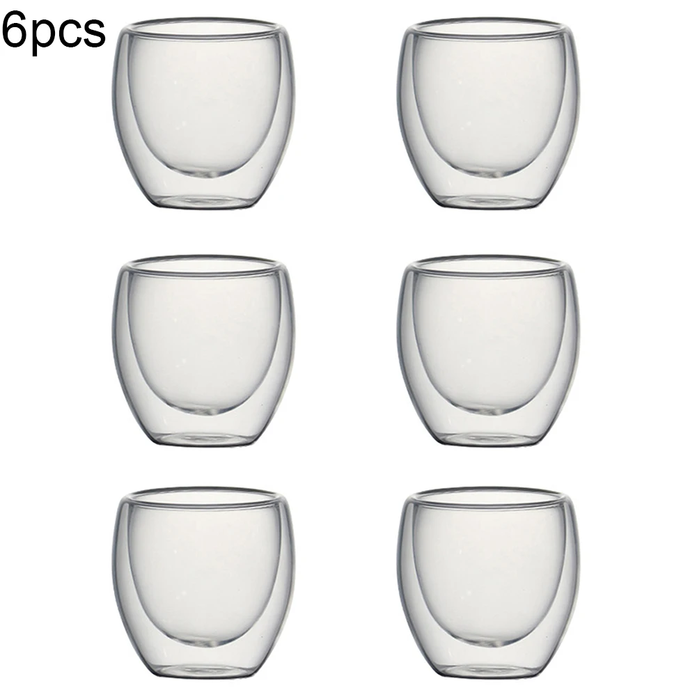 6 шт 80 мл двойная стена Изолированная прозрачная стеклянная чашка Горячий Кофе Чай Молоко Вода Кружка