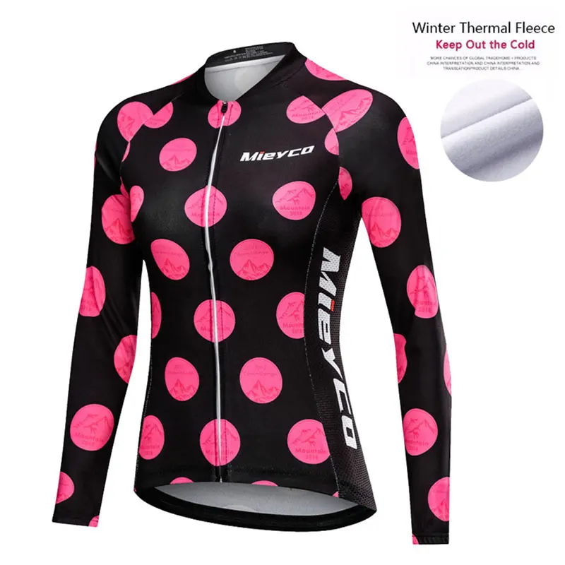 Розовая Зимняя Женская Джерси с длинным рукавом для велоспорта MTB дорожный велосипед термокуртка профессиональная команда Женская одежда для велоспорта теплая рубашка для велоспорта - Цвет: Розовый