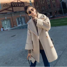 Зимнее корейское шерстяное пальто женская одежда ретро шерстяное свободное двубортное пальто женское простое лацкан с длинным рукавом теплое пальто женское