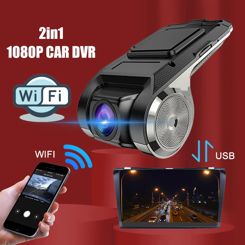 Автомобильный видеорегистратор Wifi USB 2 в 1 1080P 170 градусов широкоугольный ADAS Android DVR