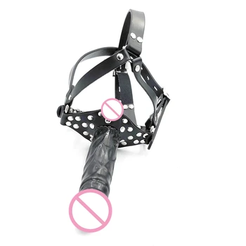 Double-Ended Dildos Gag Strapon Open Mouth Dong Plug Head Harness Realistic Cock Penis SM Adult Games Sex Toys For Couples 3