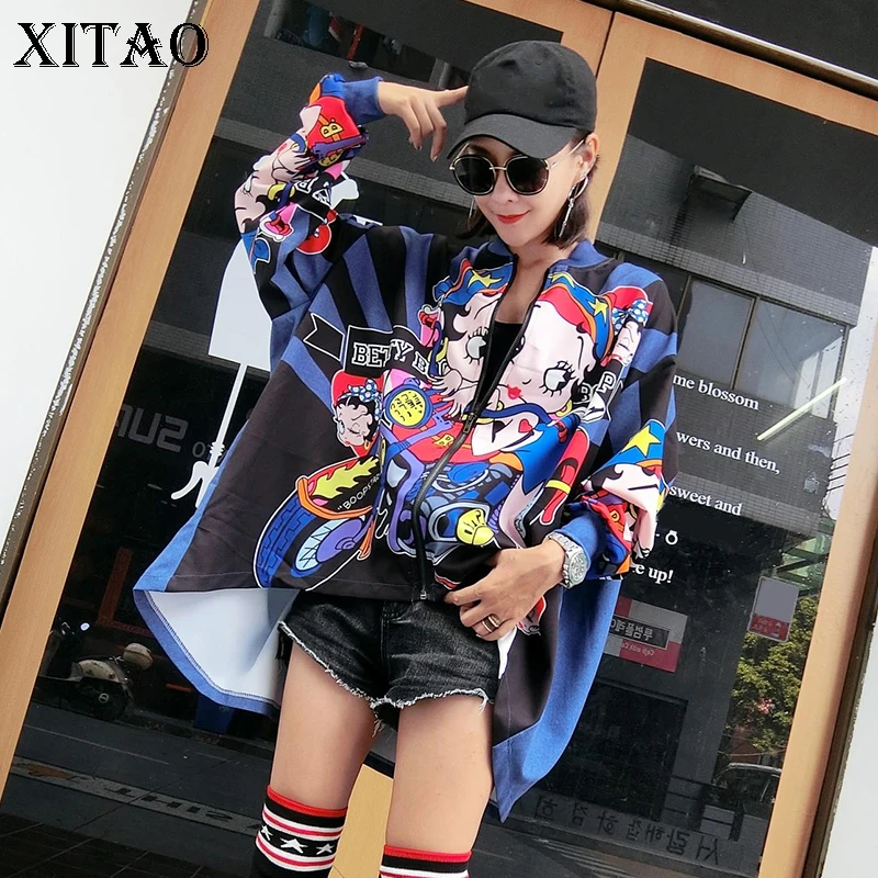 

[XITAO] 2017 Europe Autumn Fashion Street Women Character Print Irregular Coats Female Full Sleeve Stand Collar Jackets WYR089