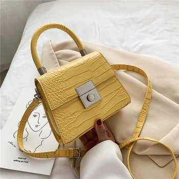 

Burminsa Crocodile Pattern Small Women Handbags Metal Lock Flap Ladies Messenger Bags Trapezoid Design Female Shoulder Bags 2020