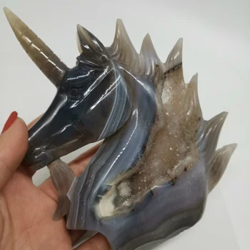 

357g High Quality and Exquisite Carved Natural Agate Geode Unicorn Healing Stone Ornament #XT354