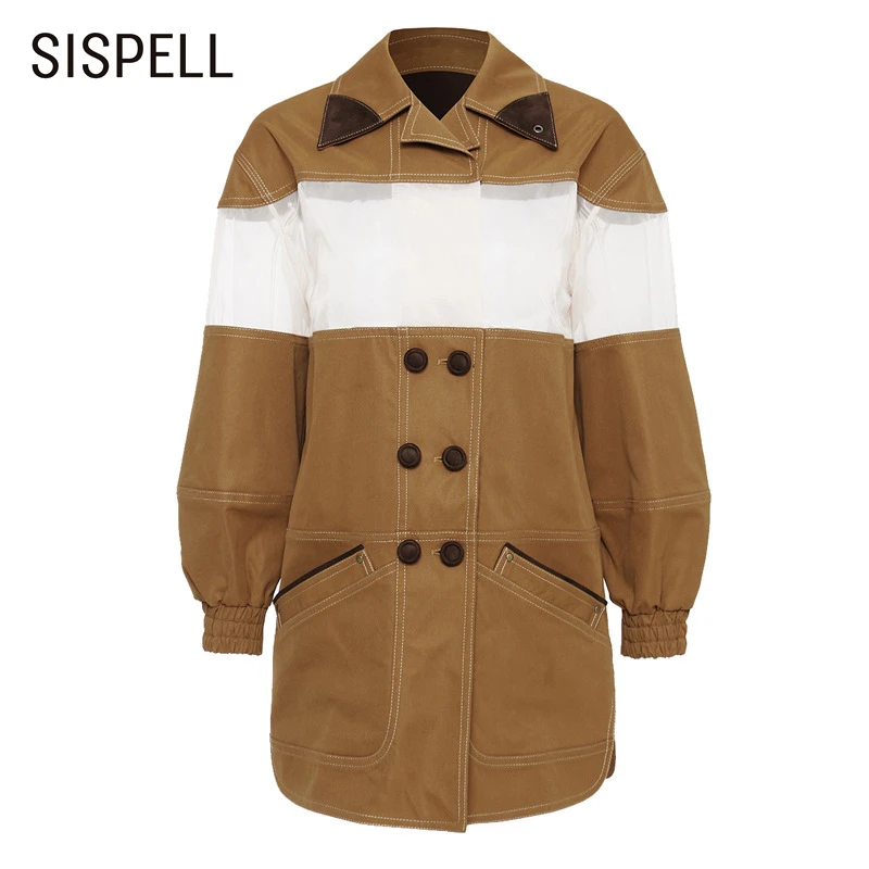 

SISPELL Patchwork Mesh For Female Jackets Lapel Collar Lantern Long Sleeve See Through Women's Jacket 2020 Fashion Streetwear