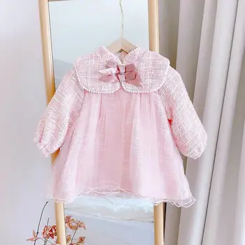 

Halilo Toddler Girl Birthday Dress Pink Bow Mesh Princess Costume Winter Plus Velvet Thicken Warm Baby Clothes For Christmas