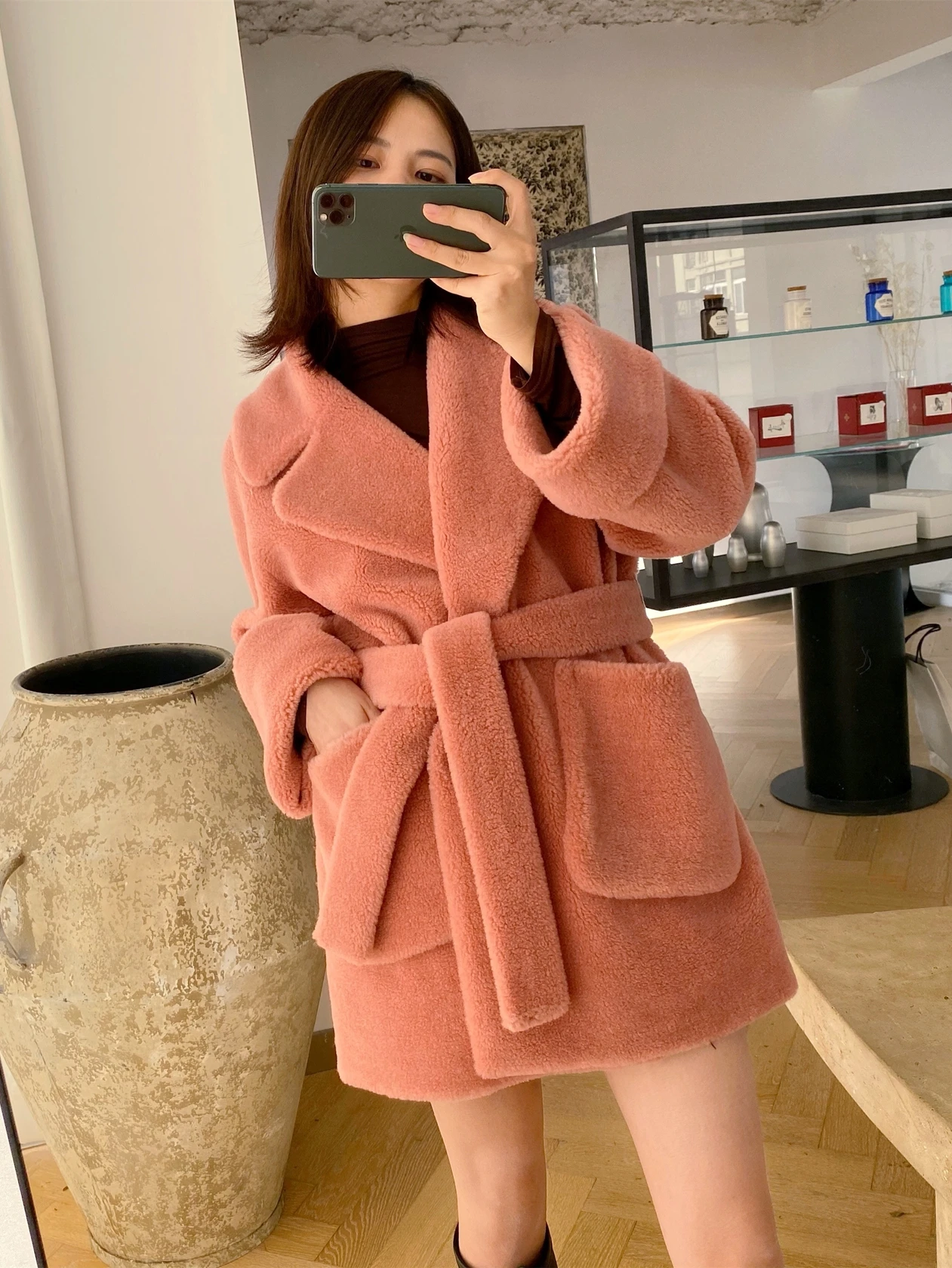 100% Real Wool Fur Coat Fashion Slim Jackets for
