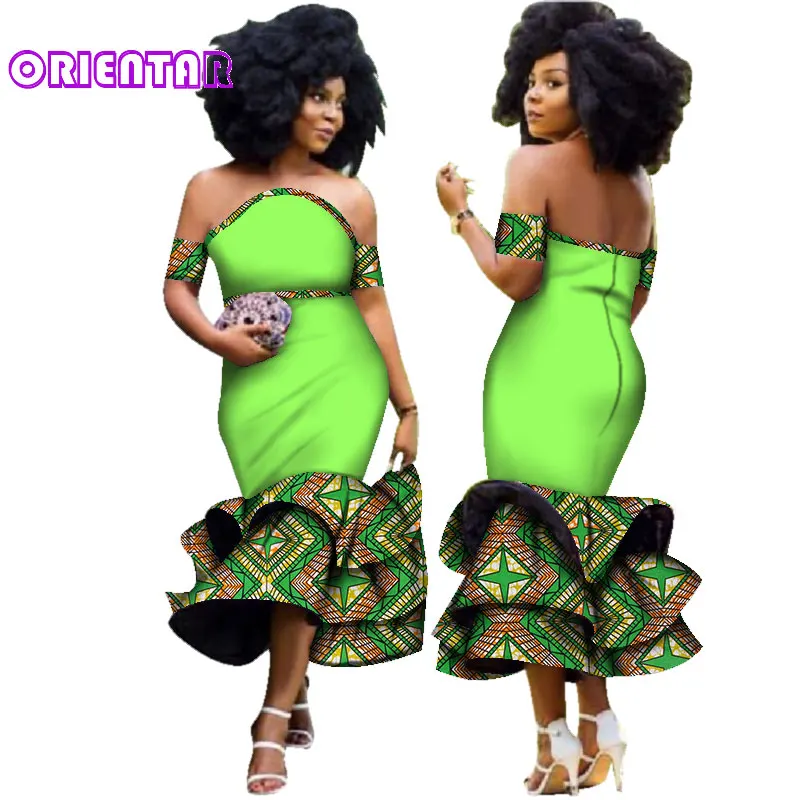 Fashion African Clothes for Women Strapless Fashion Ankara Dresses African Print Ruffle Mermaid Dress for Evening Party WY2923 african robe Africa Clothing