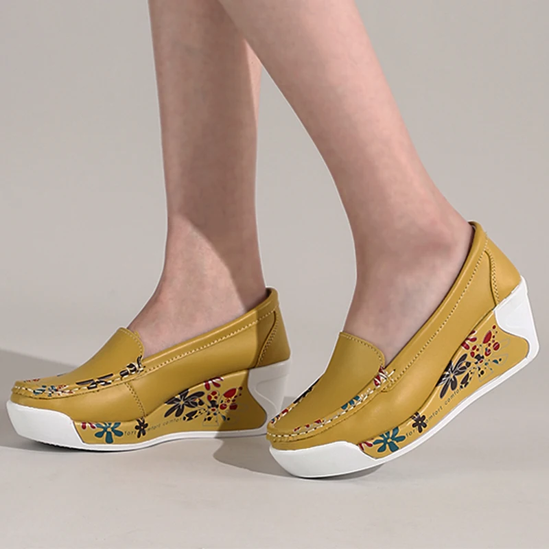 Summer Shoes Loafers For Women 2021 Wedges Sneakers Floral Single Woman White Shoes Platform Breathable Female Vulcanized Shoes