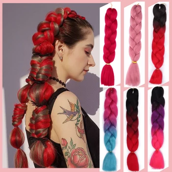 

24 inch Jumbo Pink Braids Long Ombre Jumbo Synthetic Braiding Hair Crochet For Women Blonde Blue Grey Hair Extensions African