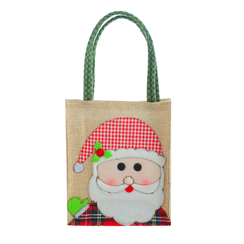 Многоразовая холщовая Рождественская сумка красная мультяшная Конфета в виде снеговика детская Подарочная сумка Большая вместительная сумка на плечо# p