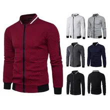 

New men's coat in autumn and winter. Diamond lattice contrast zipper stand collar casual coat 1314-j26