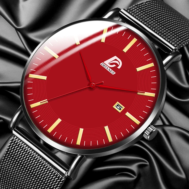 Reloj Hombre роскошные мужские модные бизнес минималистичные часы ультра тонкие из нержавеющей стали с сетчатым ремешком аналоговые кварцевые часы