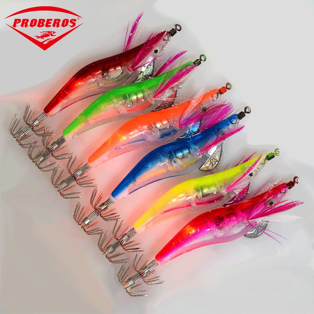 6Pcs/Set Electronic Flashing LED Fishing Lure Flash Light 10cm 12.2g Minnow Luminous Squid Jig Shrimp Bait Night | Спорт и