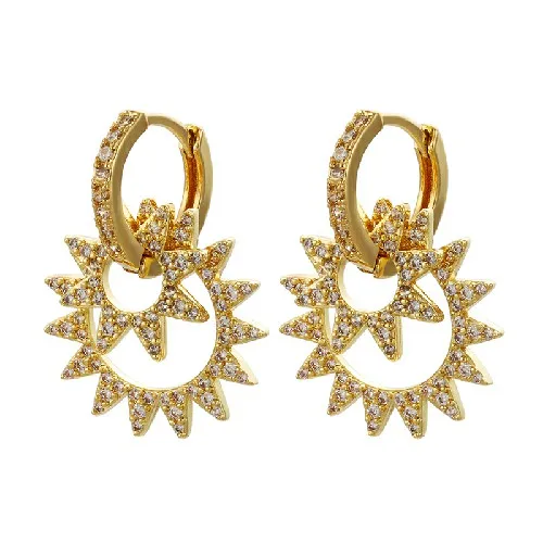 gold1 ZHUKOU 21x37mm high quality explosion small sun earrings crystal brass earrings for women& girls jewelry decoration model: VE75 - Metal Color: gold1