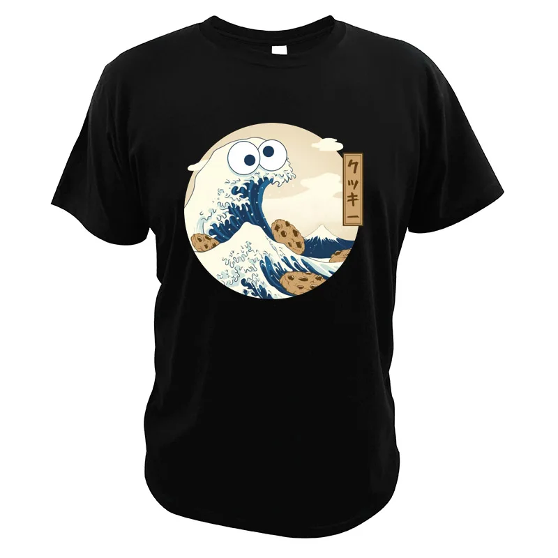 Черный The Great Wave off Kanagawa Cookie Monster T Shirt Hokusai The Muppets Cookie Tee EU Size Pure Cotton Tops Sesame Street Tshirt - Цвет: Черный