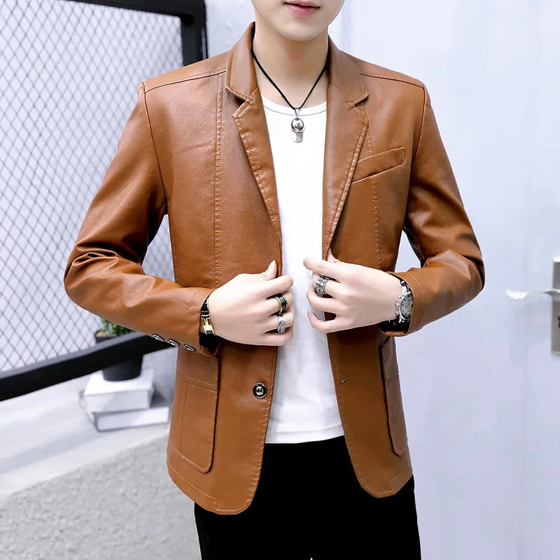 Модная кожаная куртка для мужчин осень 2020 деловой повседневный костюм пальто