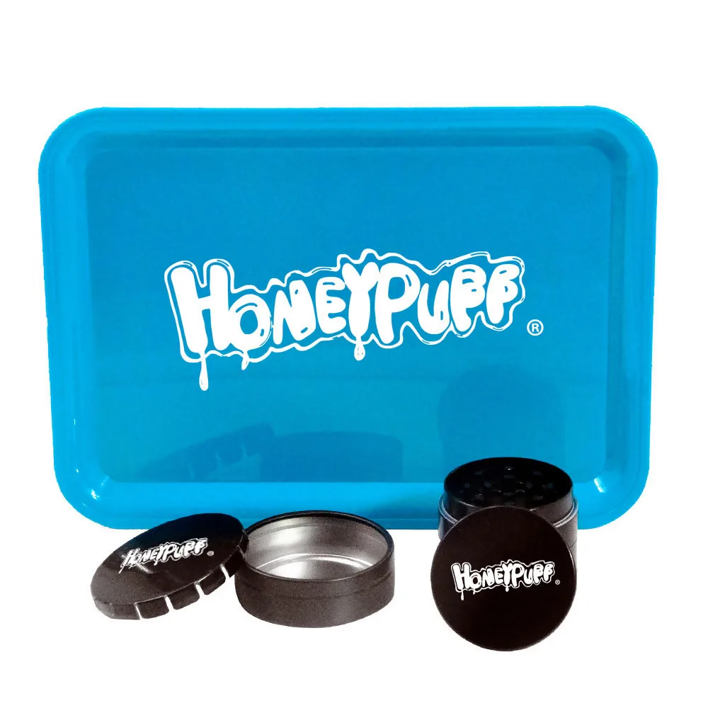 HONEYPUFF Tobacco Kit Smoking Set Plastic Rolling Tray + Metal Herb Grinder For Smoke Storage Container Jar | Дом и сад