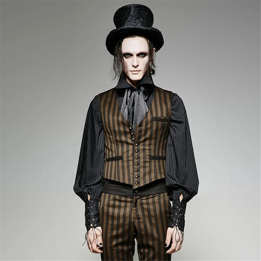Мужской кожаный жилет в полоску стиле панк стимпанк серая военная форма без