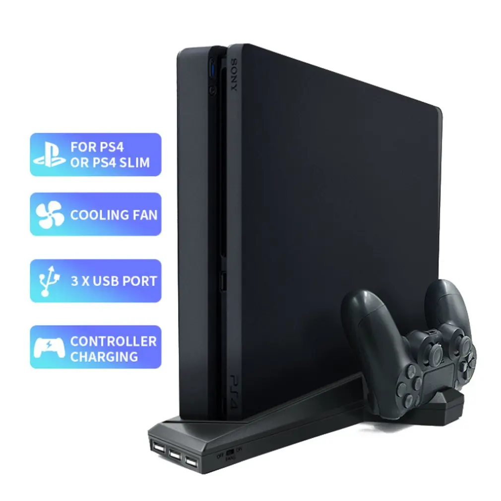 Для PS4/PS4 Slim/PS4 Pro вертикальная подставка с охлаждающим вентилятором двойной контроллер зарядное устройство зарядная станция для SONY Playstation 4 кулер
