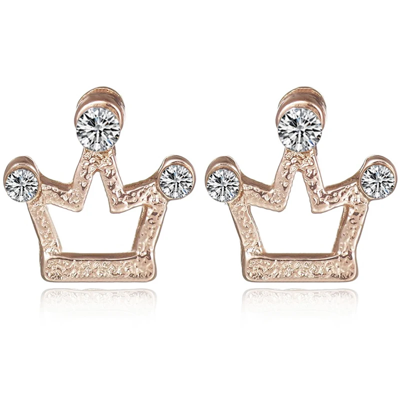 Fashion Jewelry Crown Women Classic Round Zircon Small Stud Earrings Gold Color Ears Stud For Men Crystal Earrings