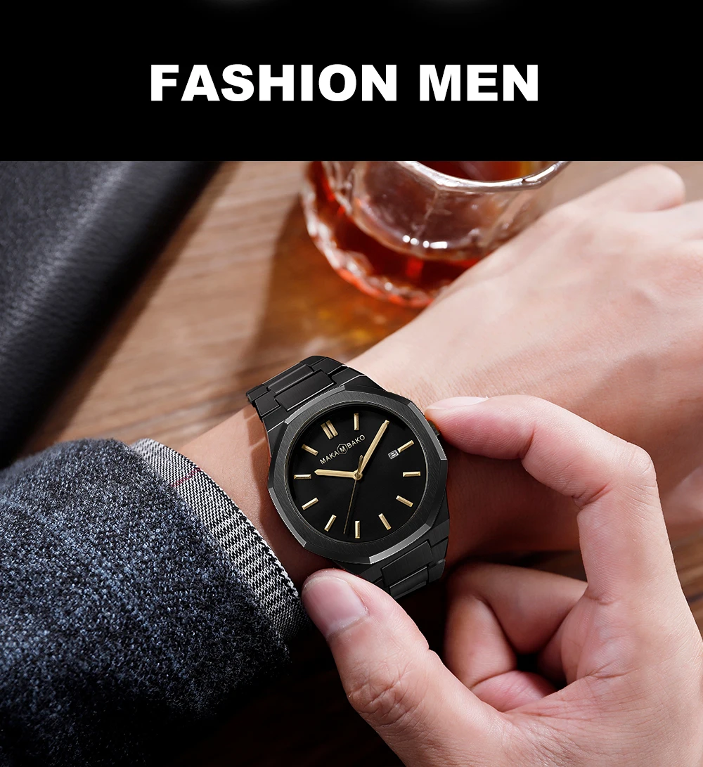 Original Top Brand All Black Stainless Steel Men's Wristwatch Classic Business Waterproof Japan Movement Quartz Watch For Men