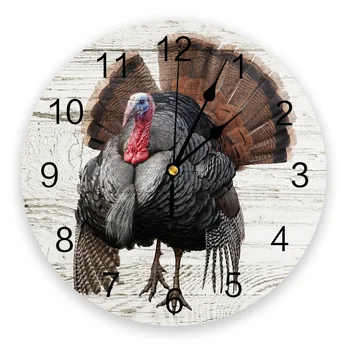 

Circular Wall Clock Thanksgiving Farm Turkey Bird Wall Clock Home Decor Bedroom Silent Oclock Watch Wall for Living Room