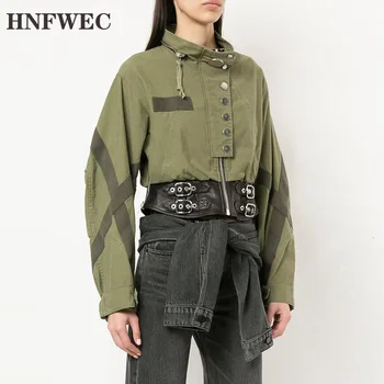 

PU Leather Patchwork Denim Long Sleeve Jacket Women Coat F551