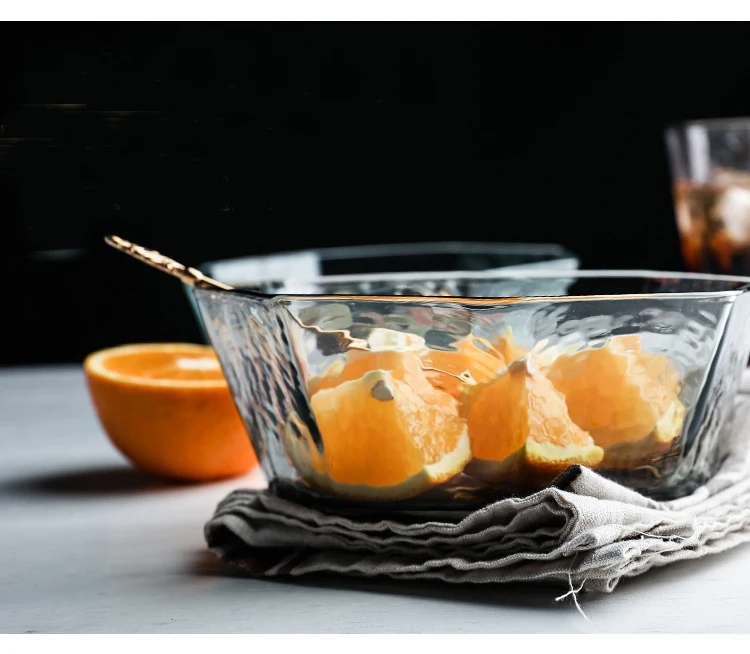 Креативная восьмиугольная стеклянная чаша для салата, кухонная миска для приготовления пищи, миска для смешивания, бытовая прозрачная стеклянная фруктовая чаши для десерта
