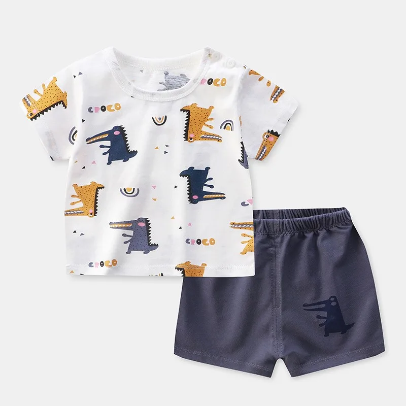 Summer Kids Boy Clothes Fashion Caryoon Dinasaur Tracksuit T-shirt Shorts 2 Piece Suit Infant Biy Girl Clothes Set Newborn