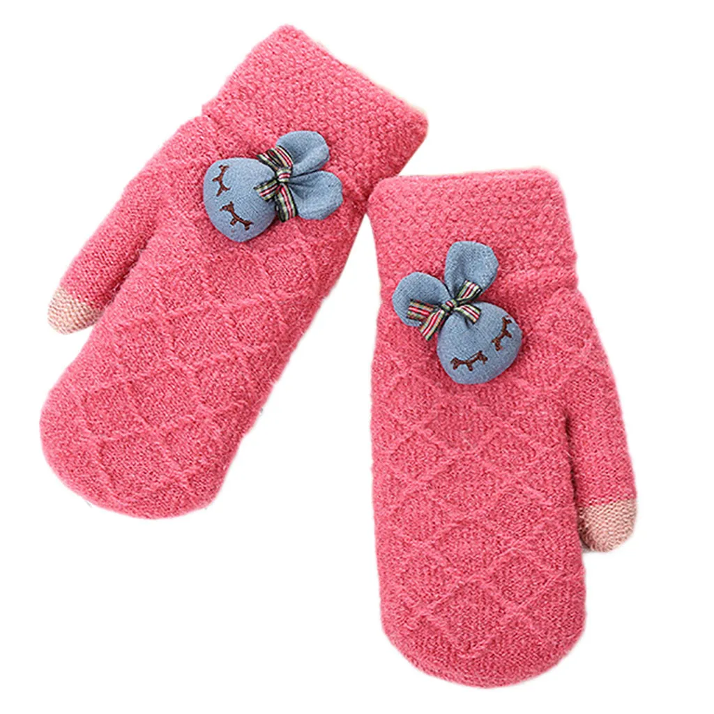 Watermelon Red Женские зимние перчатки для верховой езды с кроликом мягкие геометрические вязаные бархатные толстые теплые перчатки guantes invierno luvas de inverno - Цвет: Watermelon Red