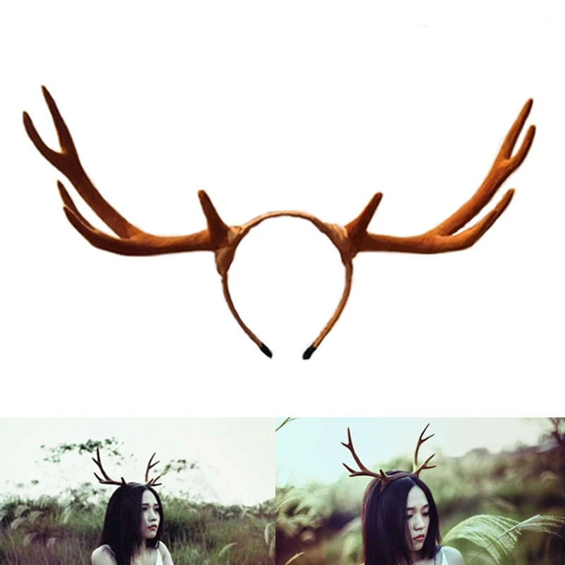 Halloween Brown Deer Horns Hair Bands Cosplay Accessories Goth Vintage Hair Hoop Costumes Prop Masquerade Party masquarade masquerade 1 cd