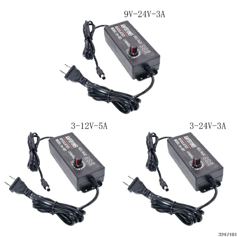 

Universal AC/DC Adapter 3-12V/3-24V/9-24V 60W LED Voltage Display US Plug