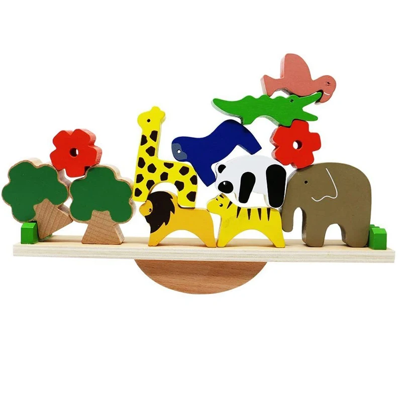 

Бесплатная доставка деревянные животные укладки блоки балансирующие игры игровой набор монтессори игрушка для детей ясельного возраста