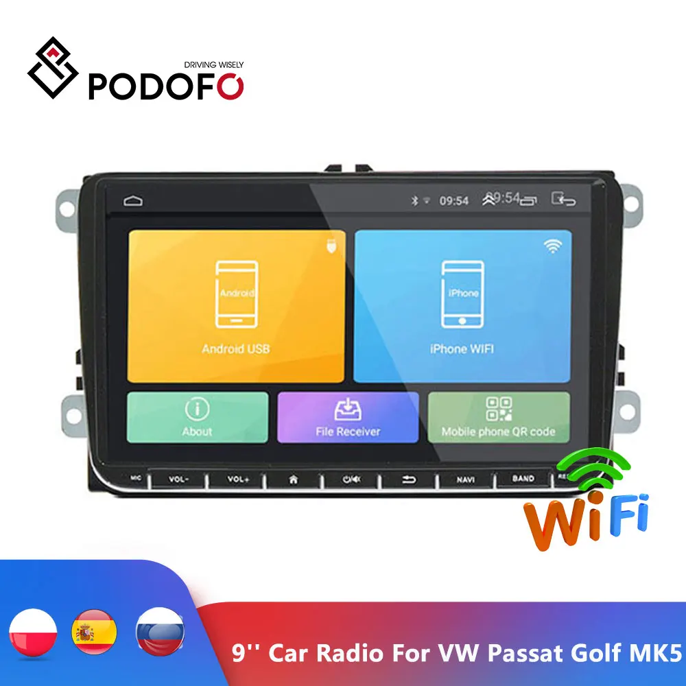 Podofo 9 inch Android 6.0 Car Radio Stereo Touch Screen Car Multimedia Player 2 din Radio GPS Stere