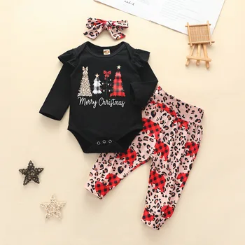 

2020 Autumn Baby Small CHILDREN'S Girls Christmas Long-sleeve Suit INS Wind Christmas Tree Bear Pants Three-piece Set