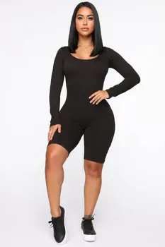 

Sexy Playsuit Women Ladies Solid Color Clubwear Playsuits Long Sleeve Slim Skinny Bodycon Party Jumpsuit Romper